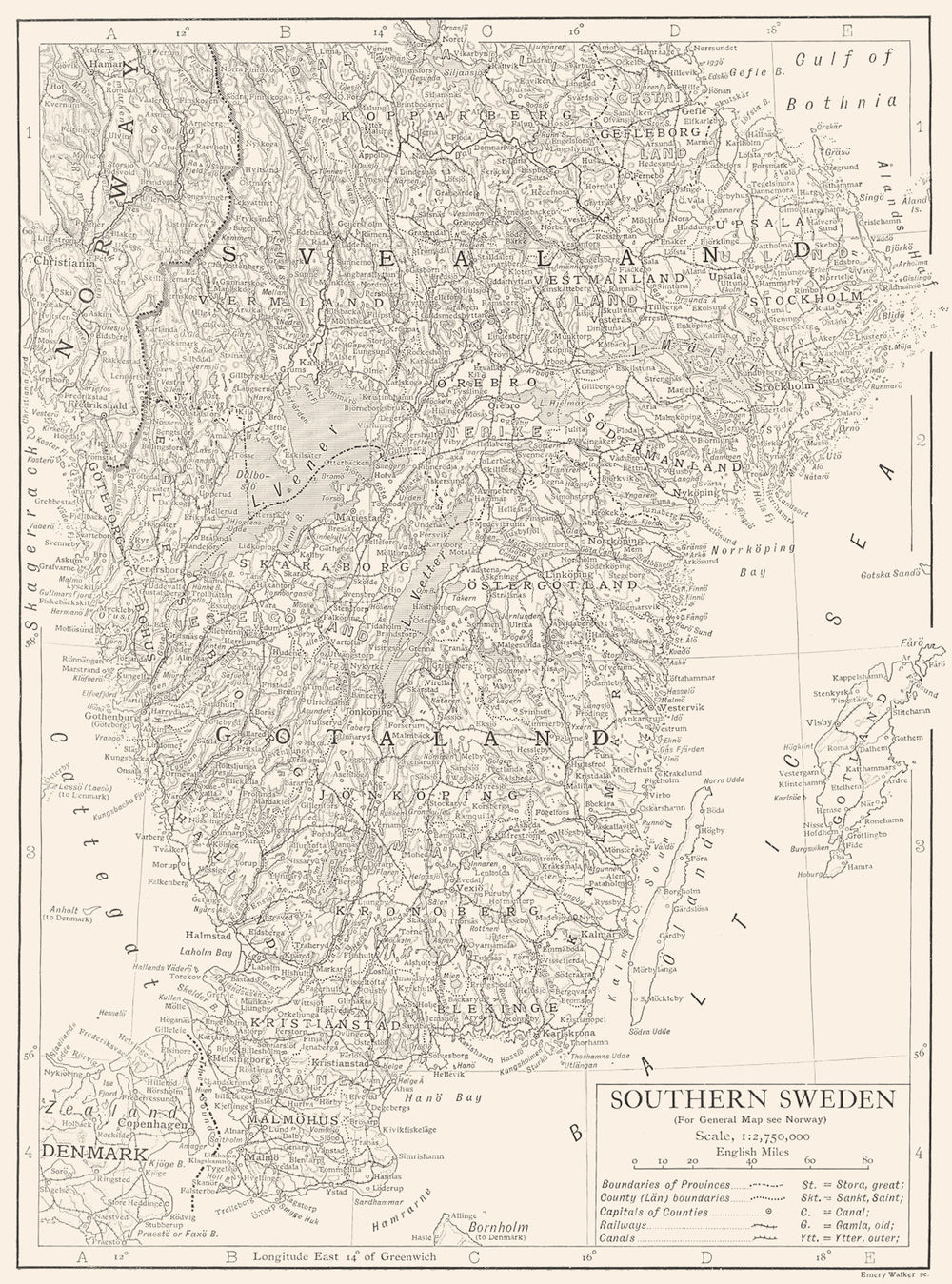 SWEDEN. Southern Sweden 1910 old antique vintage map plan chart