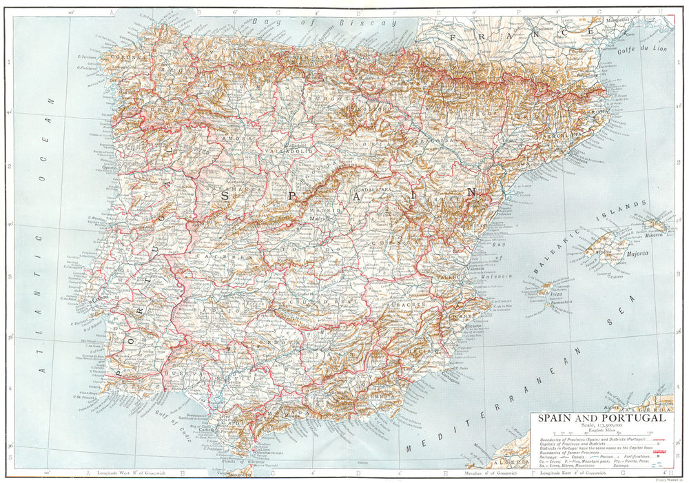 IBERIA. Spain and Portugal 1910 old antique vintage map plan chart