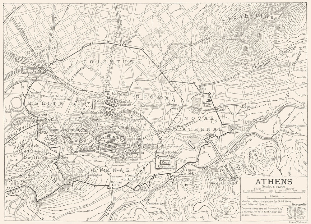 GREECE. Athens city plan 1910 old antique vintage map chart