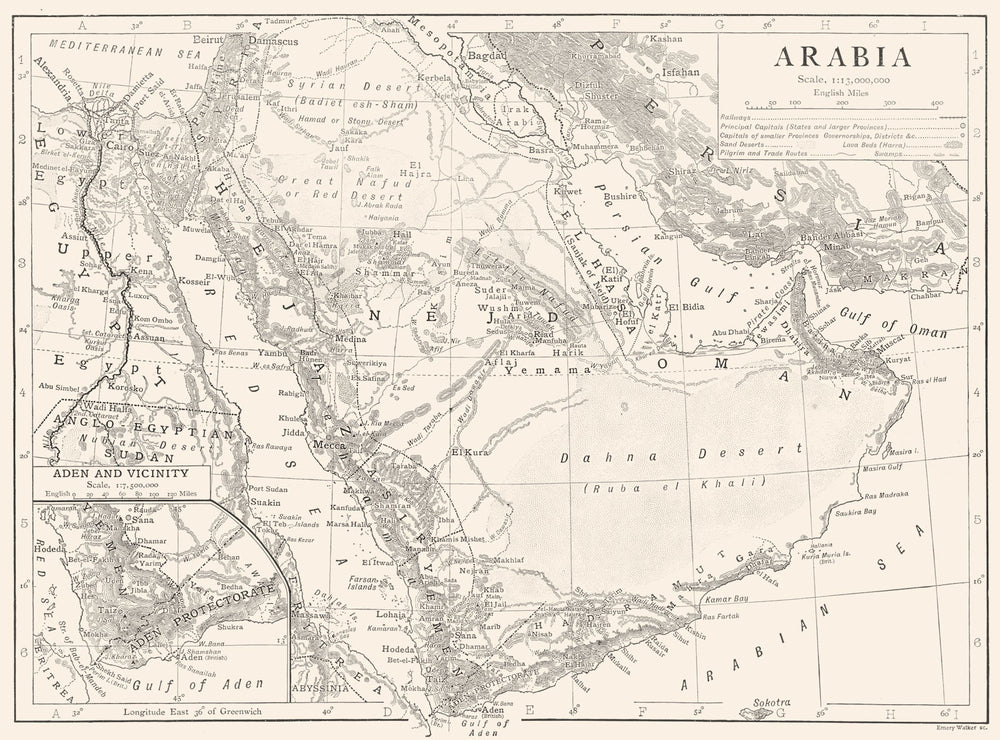 ARABIA. Saudi Arabia Yemen Oman UAE "Pirate Coast"; Inset Aden 1910 old map