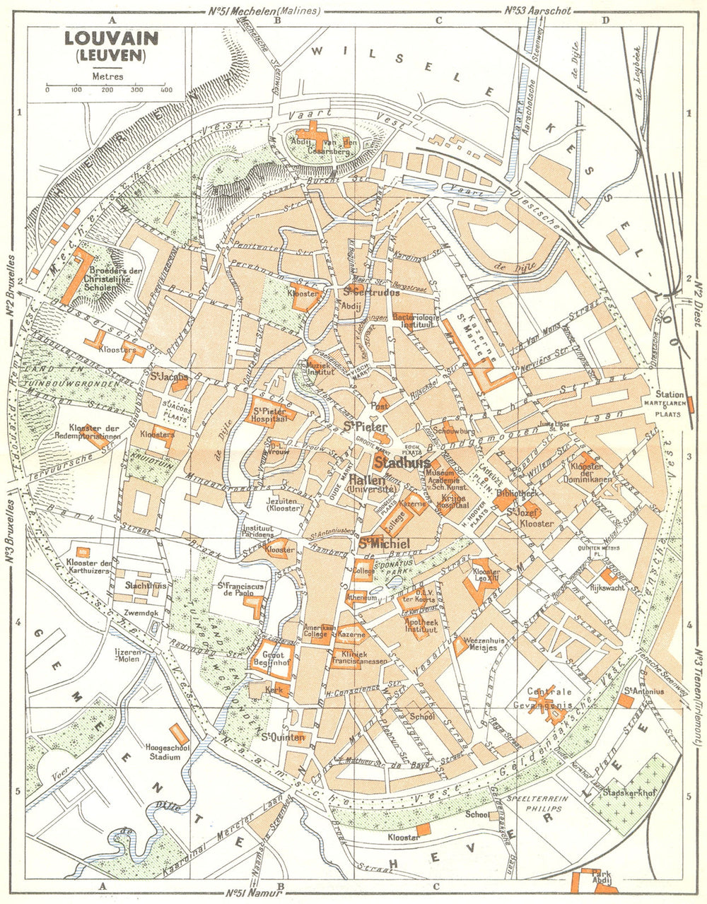BELGIUM. Louvain (Leuven)  1950 old vintage map plan chart