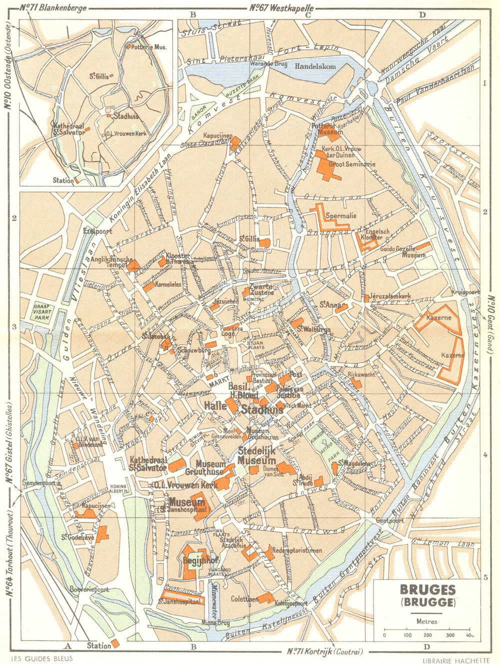 BELGIUM. Bruges (Brugge)  1950 old vintage map plan chart