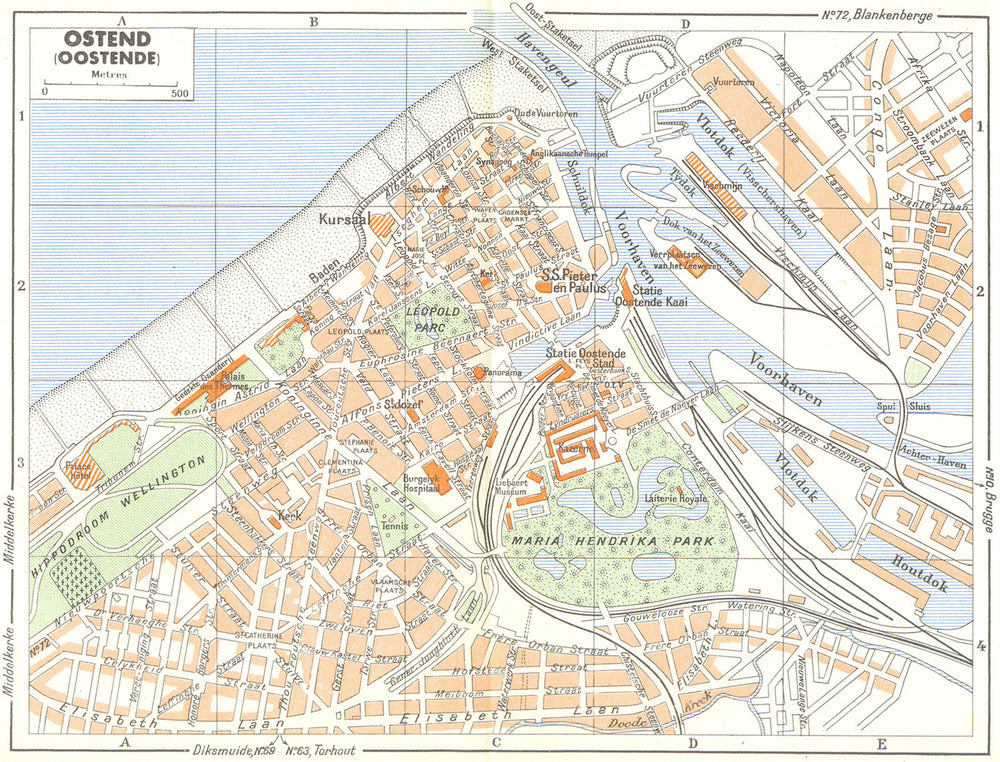 BELGIUM. Ostend (Oostende)  1950 old vintage map plan chart