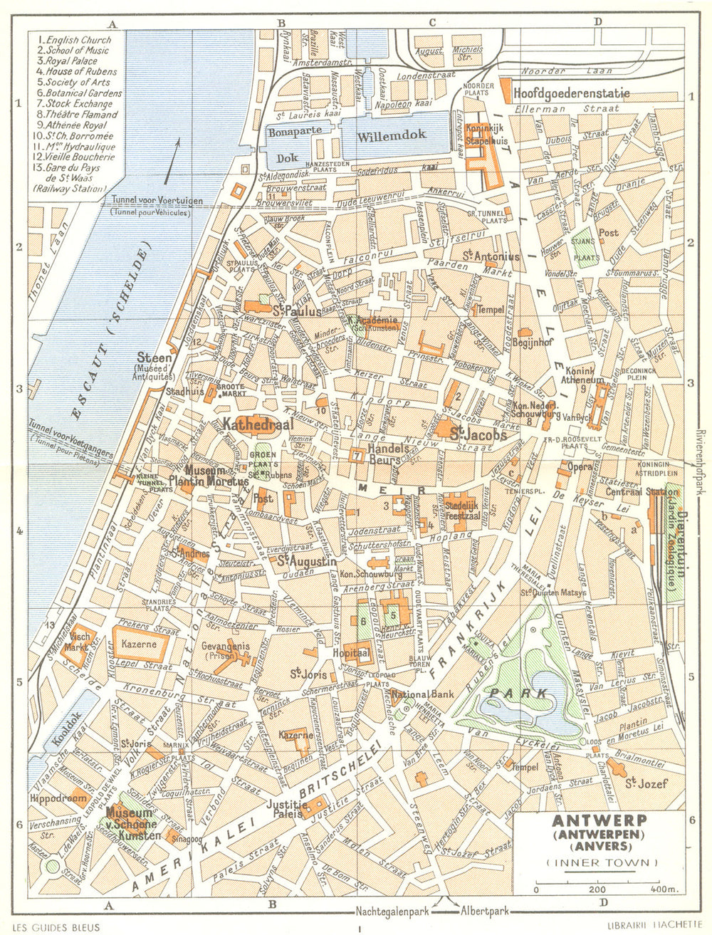 BELGIUM. Antwerp (Antwerpen)  (Anvers)  (Inner Town)  1950 old vintage map