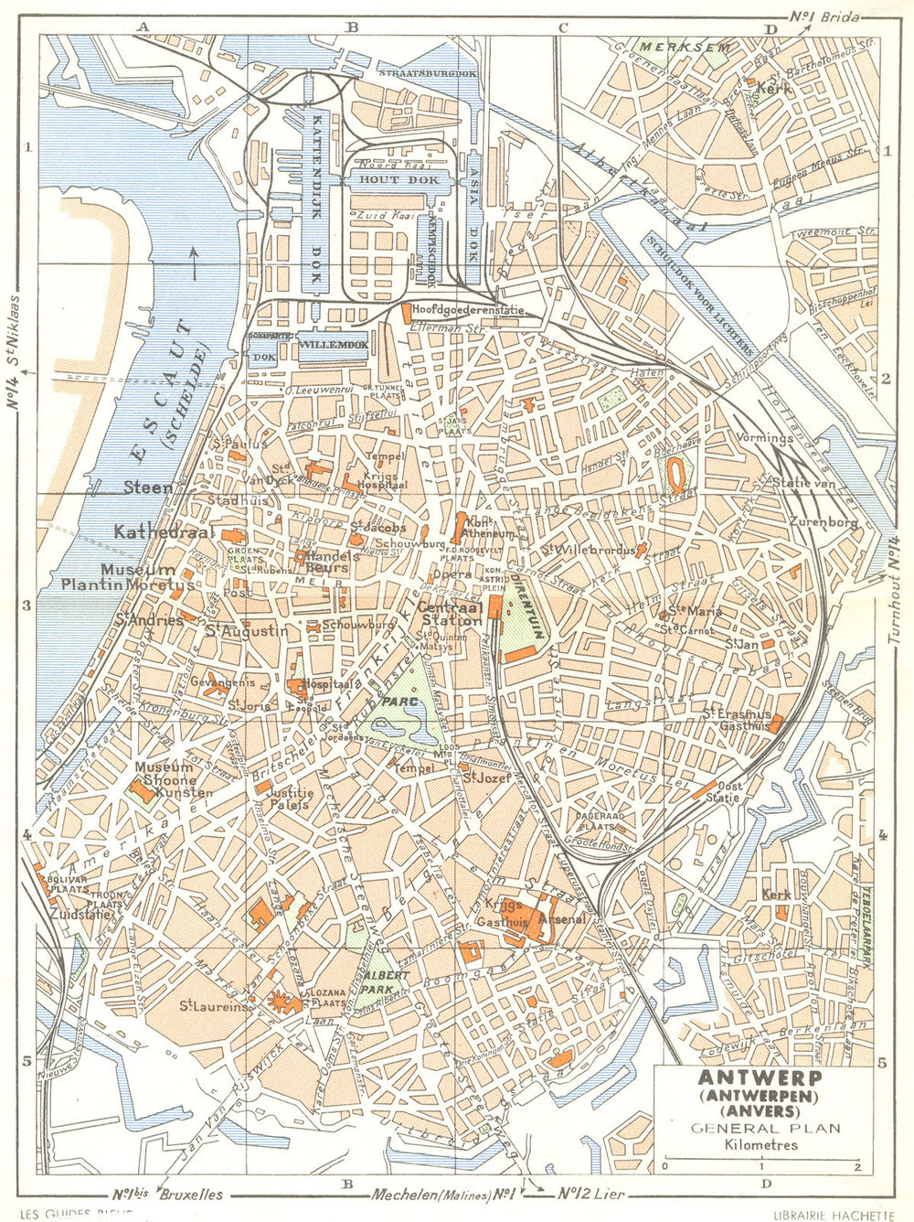 BELGIUM. Antwerp (Antwerpen)  (Anvers) General plan 1950 old vintage map chart