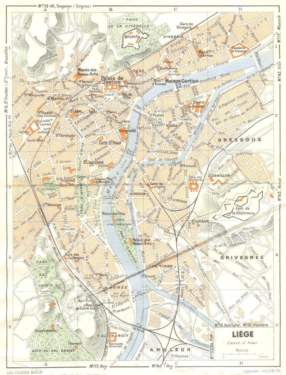 BELGIUM. Liège 1950 old vintage map plan chart