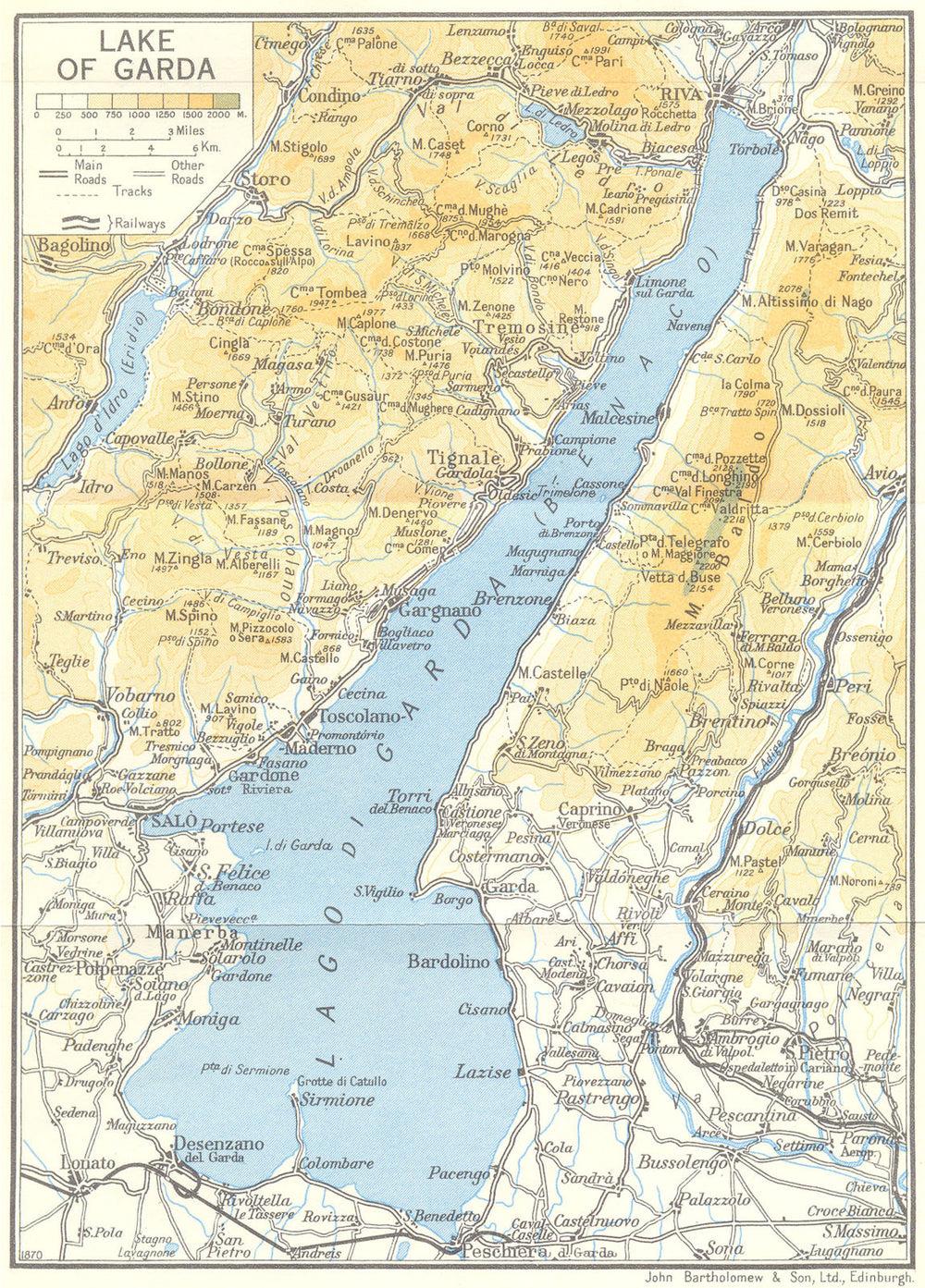 Lake/Lago di Garda 1960 old vintage map plan chart