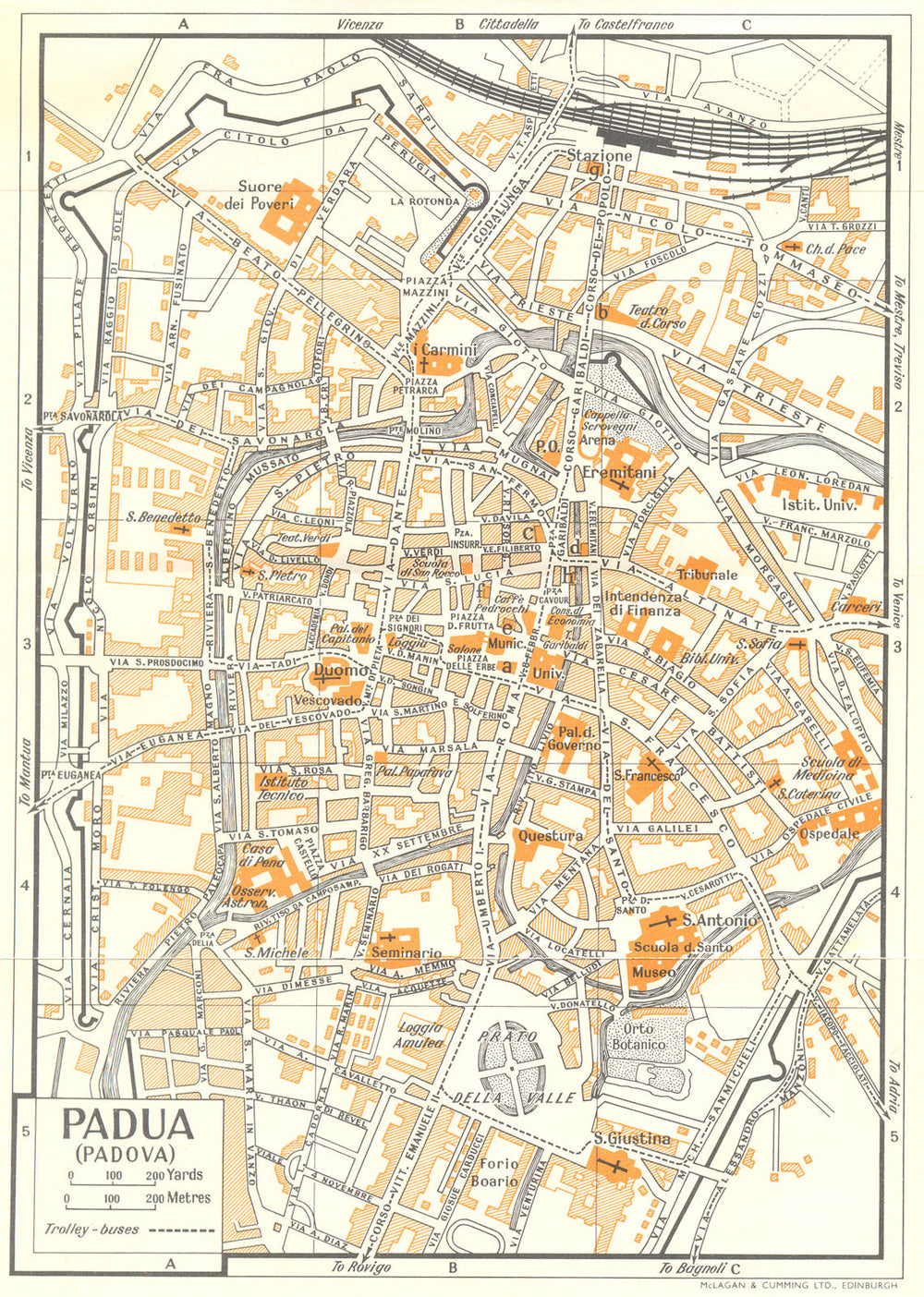 PADUA town/city plan. Italy 1960 old vintage map chart