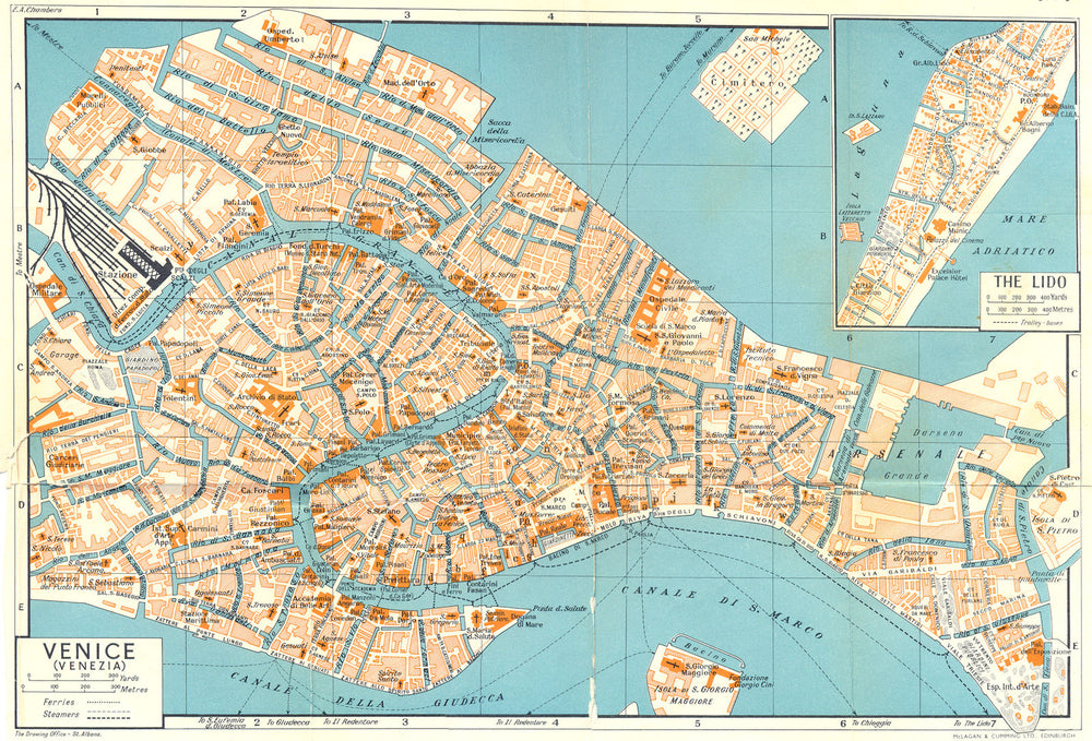 VENICE; THE LIDO town/city plan. Venezia. Italy 1960 old vintage map chart