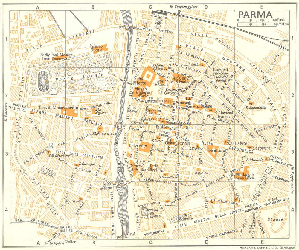 PARMA town/city plan. Italy 1960 old vintage map chart
