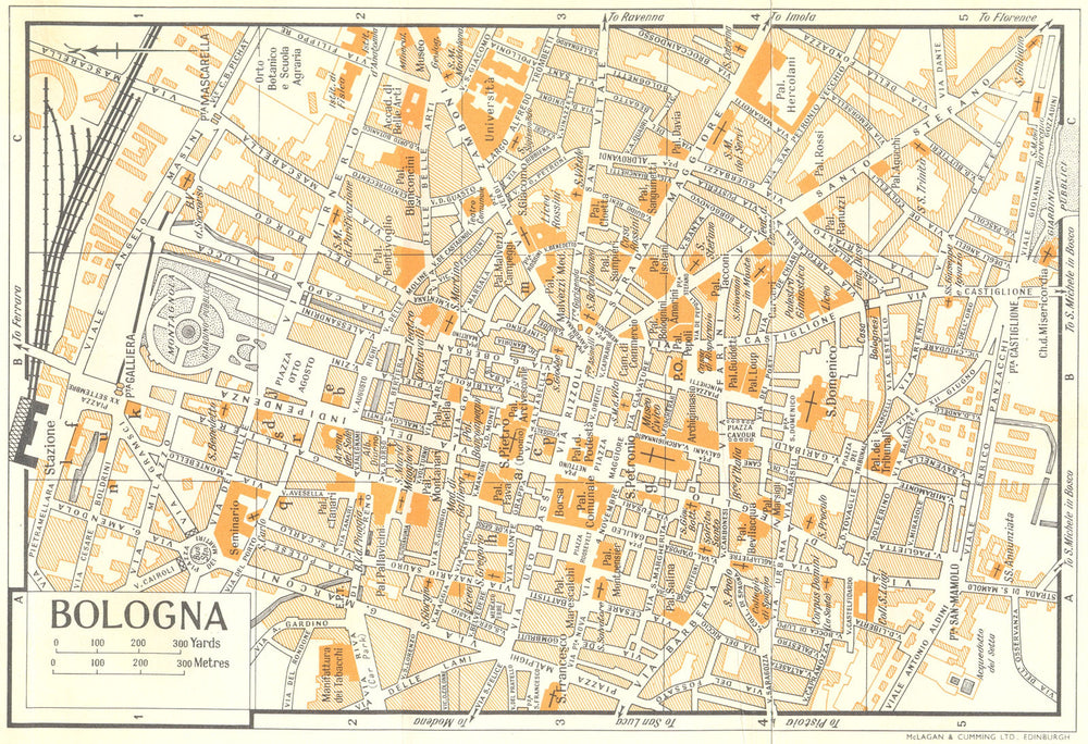 BOLOGNA town/city plan. Italy 1960 old vintage map chart