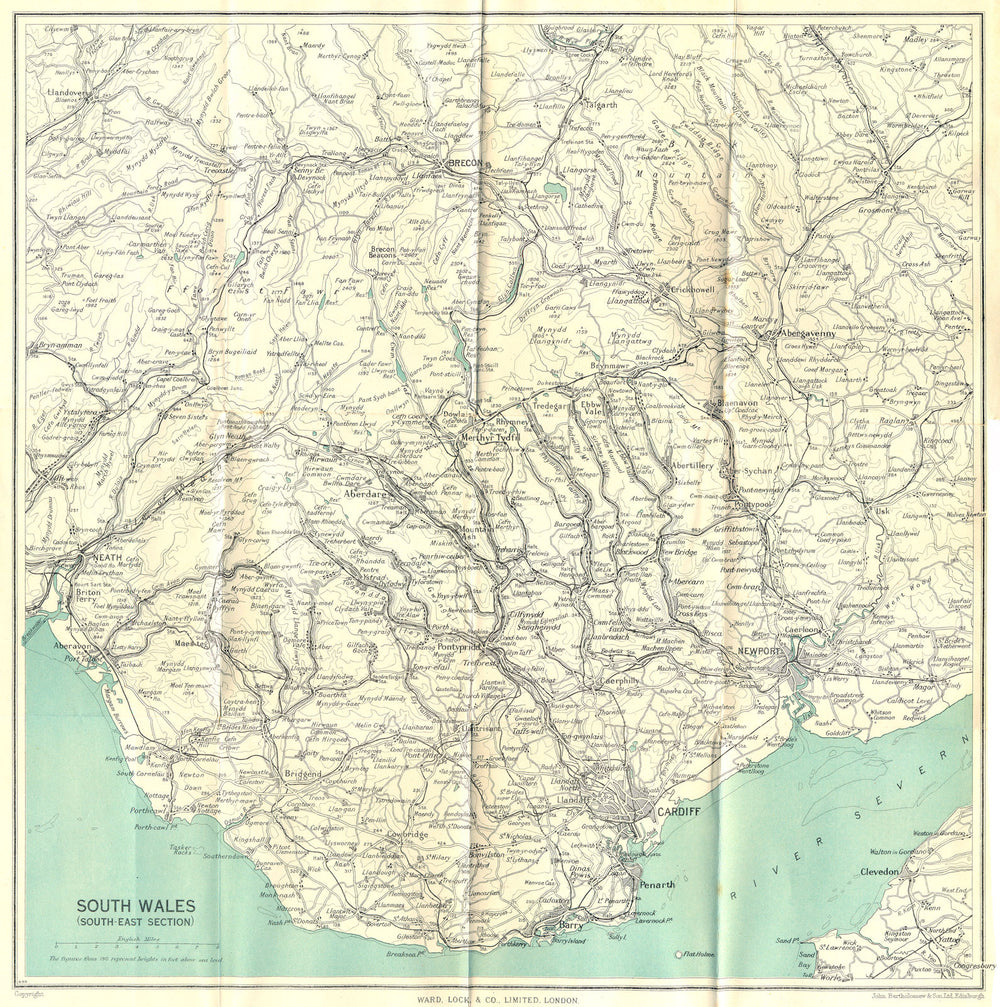 SOUTH WALES VALLEYS Cardiff Newport Neath Barry Bridgend Brecon Beacons 1950 map