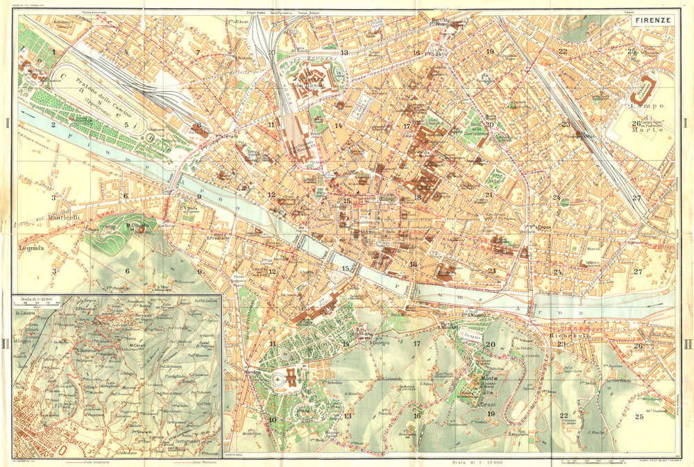ITALY. Firenze 1950 old vintage map plan chart
