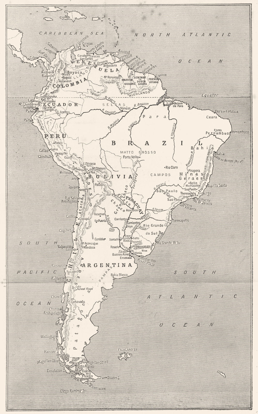 SOUTH AMERICA. Sketch map of South America 1908 old antique plan chart