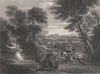 LANDSCAPE, WITH THE STORY OF ST GEORGE AND THE DRAGON. Domenichino 1835 print