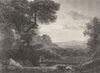 LANDSCAPE, WITH THE STORY OF NARCISSUS. Claude Lorraine 1835 old antique print