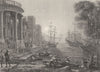 A SEA PORT AT SUN. SET. with the Embarkation of St Ursula. Claude Lorraine 1835