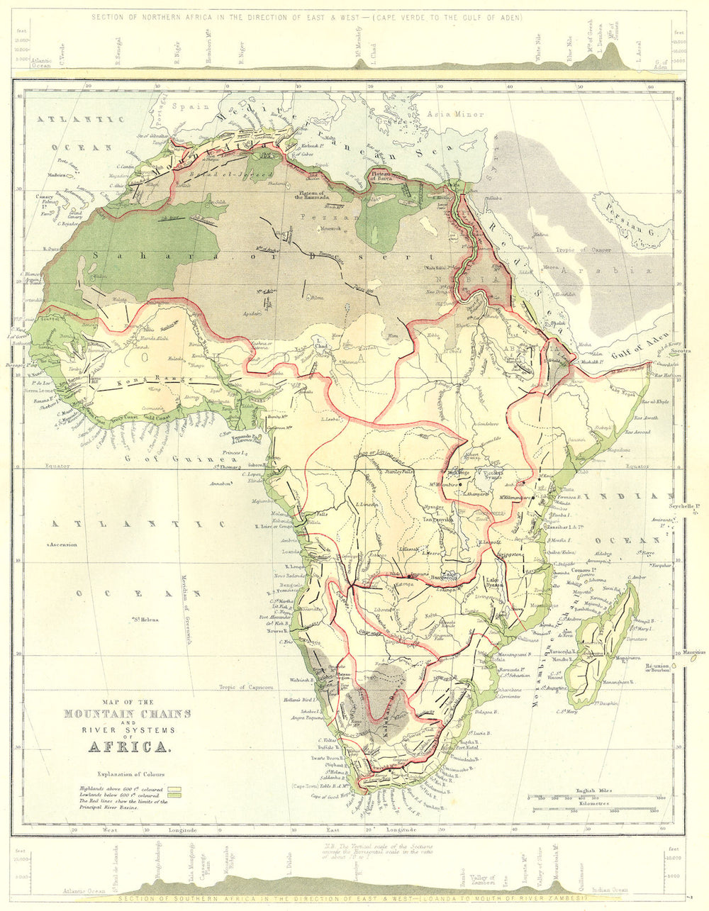 AFRICA. Map of the Mountain Chains and the River systems of Africa 1881
