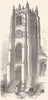 YORKSHIRE. Tower of the Old Church, Bradford 1850 antique print picture