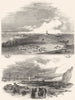 TYNEMOUTH. Newcastle. with Collingwood monument; Shields Harbour 1850 print