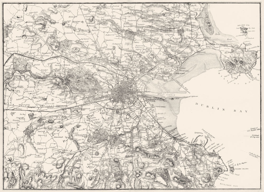 IRELAND. The Environs of Dublin 1850 old antique vintage map plan chart