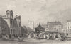 NORTHUMBERLAND. Morpeth, Market-place (Allom)  1832 old antique print picture