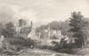 NORTHUMBERLAND. N W View of Brenckburn Priory, Northumberland 1832 old print