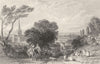 DURHAM. Darlington, from the road to Yarm (Allom)  1832 old antique print