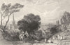 DURHAM. Darlington, from the road to Yarm (Allom)  1832 old antique print