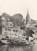 INDIA. A Hindu Crematorium at Varanasi;  1900 old antique print picture