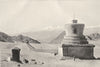 TIBET. A Sacred wall; A Tibetan Mani-wall; relic-towers, or chortens 1900