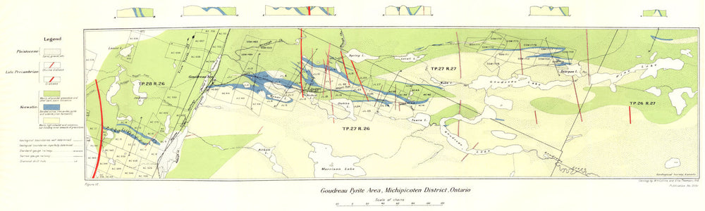 CANADA. Goudreau pyrite area, Michipicoten district, Ontario. Geology 1926 map