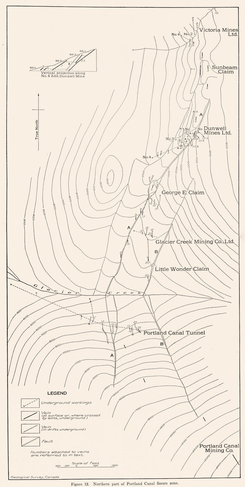CANADA. Northern part of Portland Canal fissure zone. Geological sketch map 1929