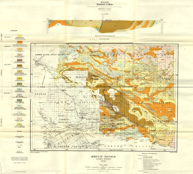 CANADA. Bruce Mines Algoma district Ontario. Geology 1925 old vintage map