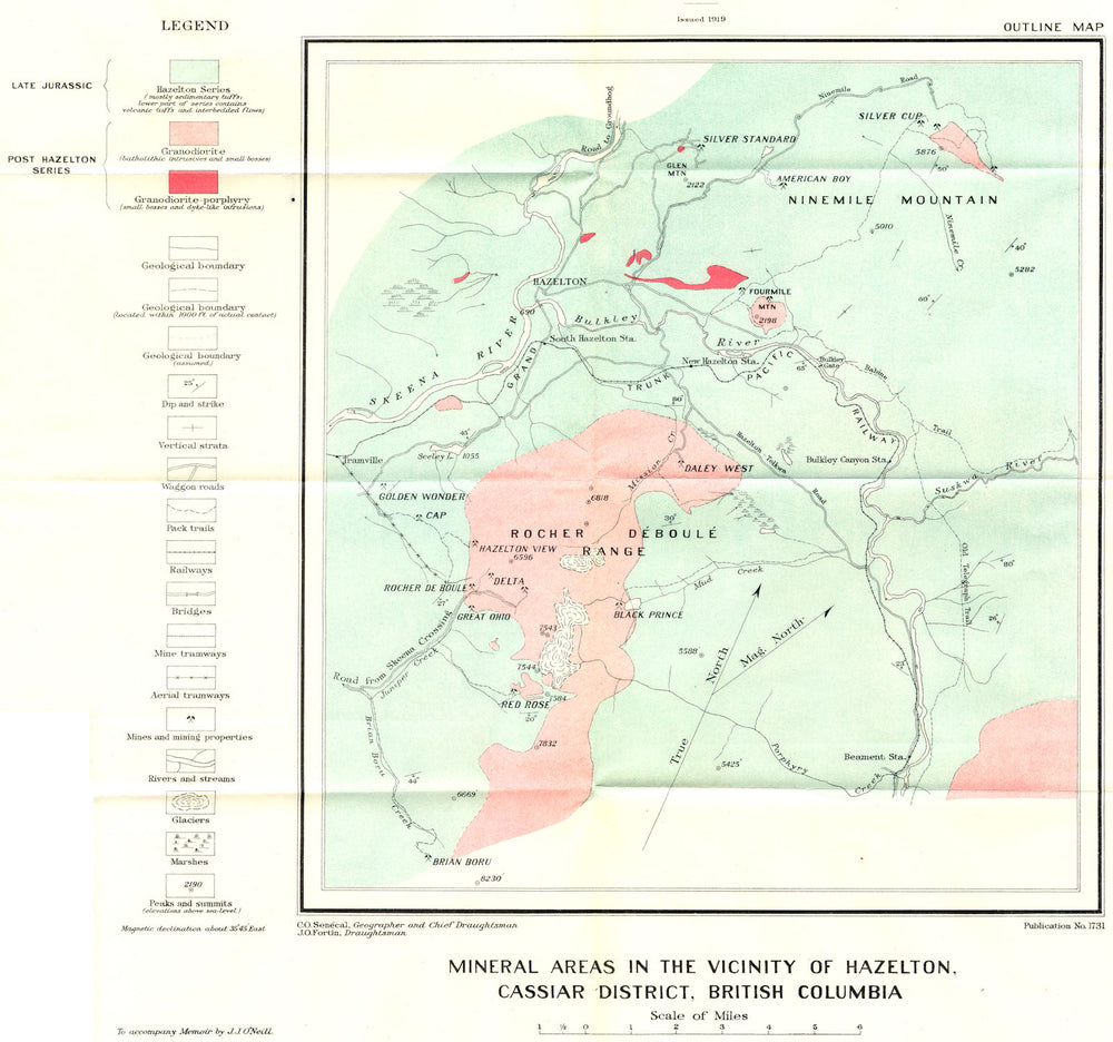 CANADA. Minerals Hazelton Cassiar district British Columbia geological 1919 map