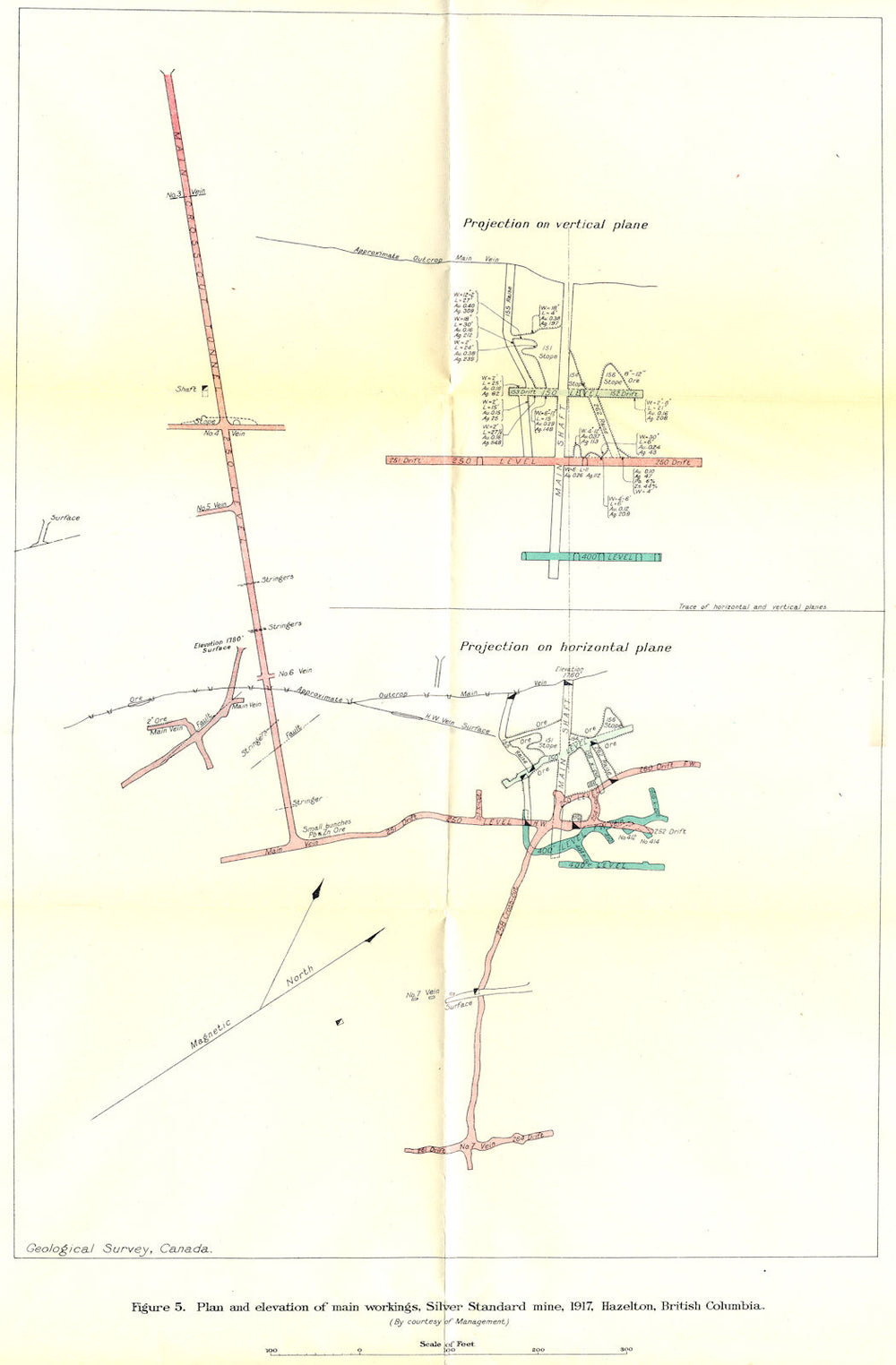 BRITISH COLUMBIA. silver standard mine, 1917, Hazelton. Geological 1919 map