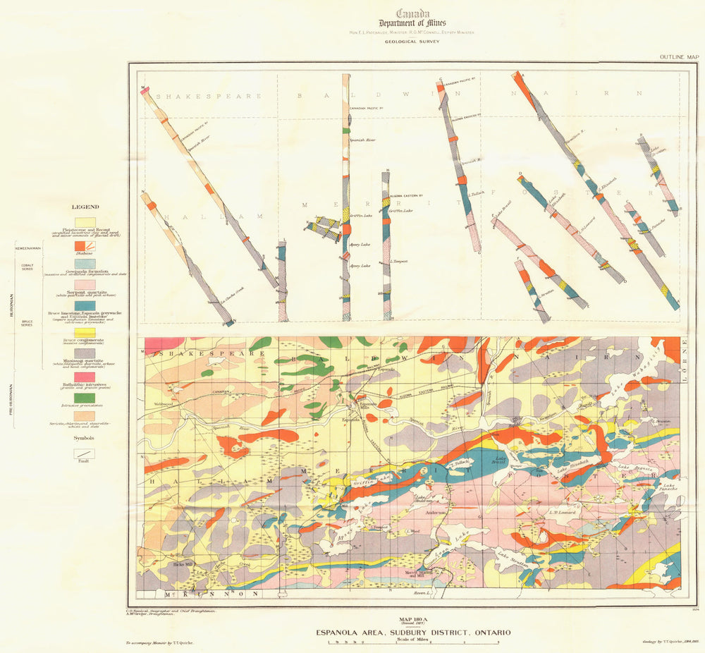 CANADA. Map 180A Espanola Area, Sudbury district, Ontario. Geological 1917