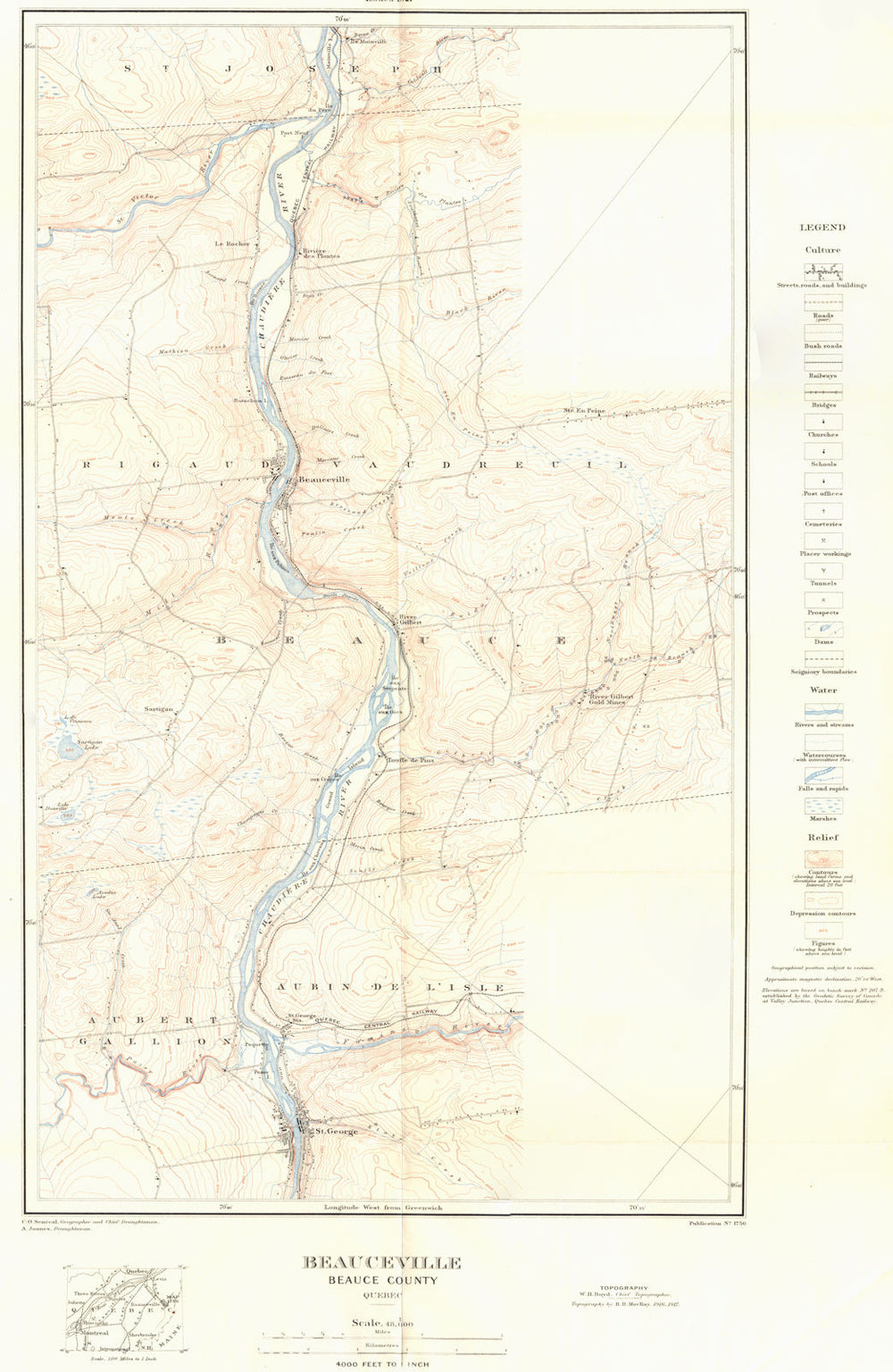 CANADA. Beauceville Beauce county Quebec 1921 old antique map plan chart