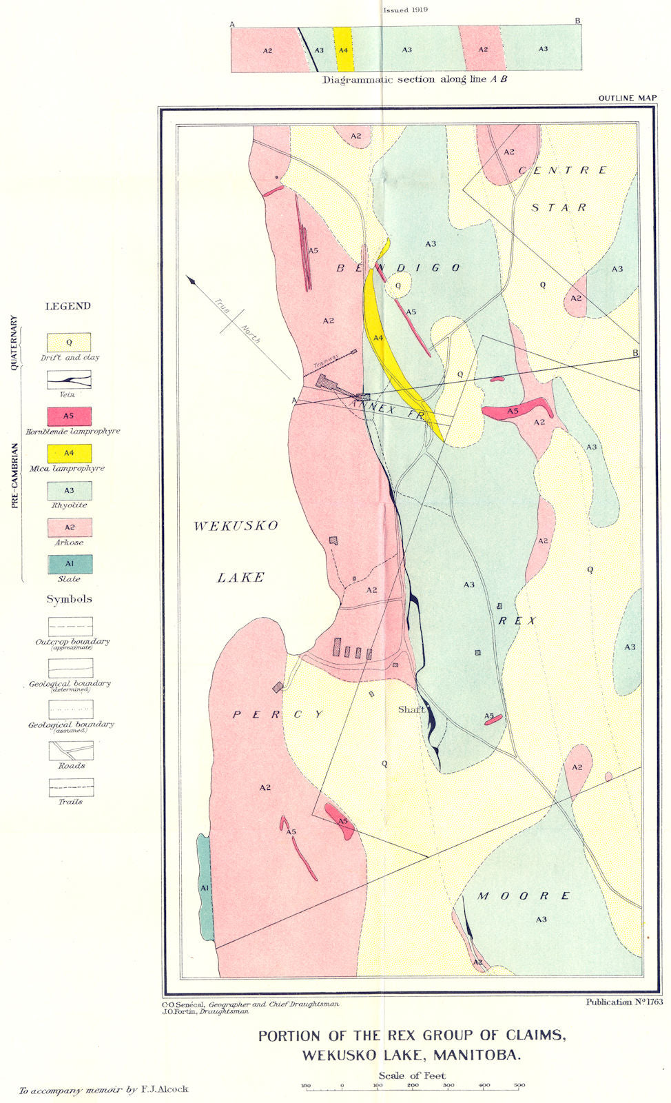 CANADA. Portion of the Rex group of Claims, Wekusko Lake, Manitoba (2)  1920 map