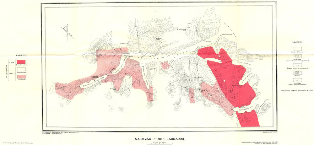 LABRADOR CANADA. Nachvak Fiord, Labrador. Geological 1921 old antique map