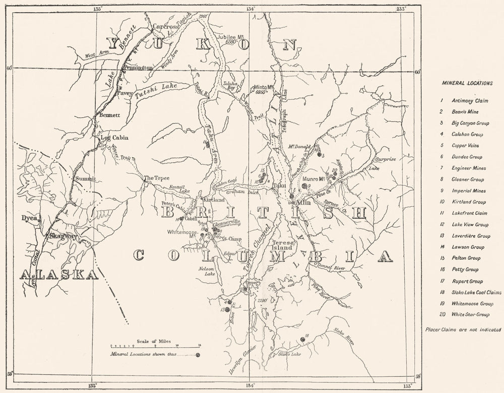 BRITISH COLUMBIA. Sketch map mineral locations, Atlin mining district 1911