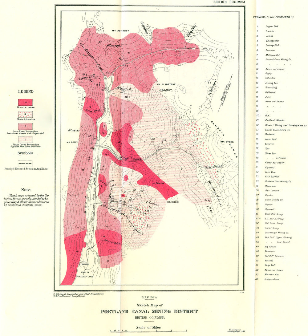 BRITISH COLUMBIA. Sketch map Portland canal mining district. Geology 1911