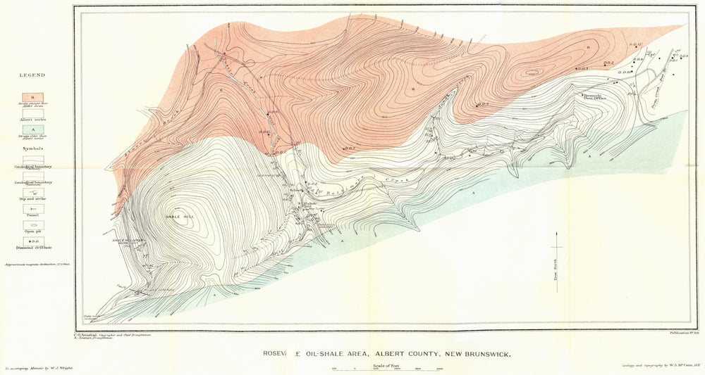 CANADA. Rosevale oil-shale area Albert county New Brunswick. Geological 1922 map