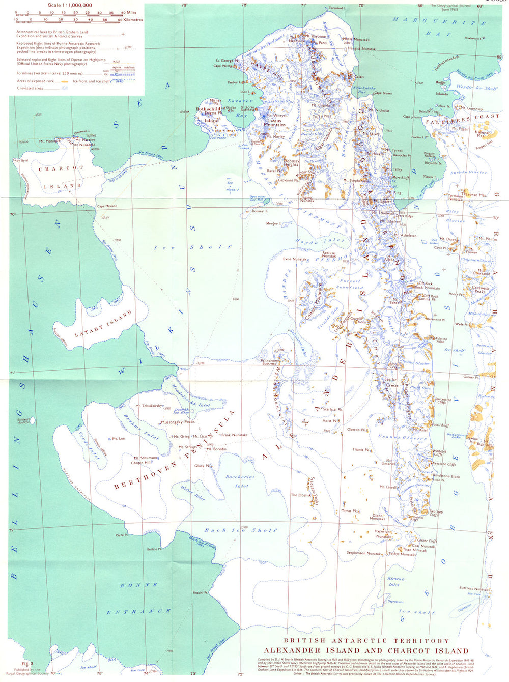 ANTARCTIC. British Antarctic territory Alexander Charcot Island. RGS map 1963