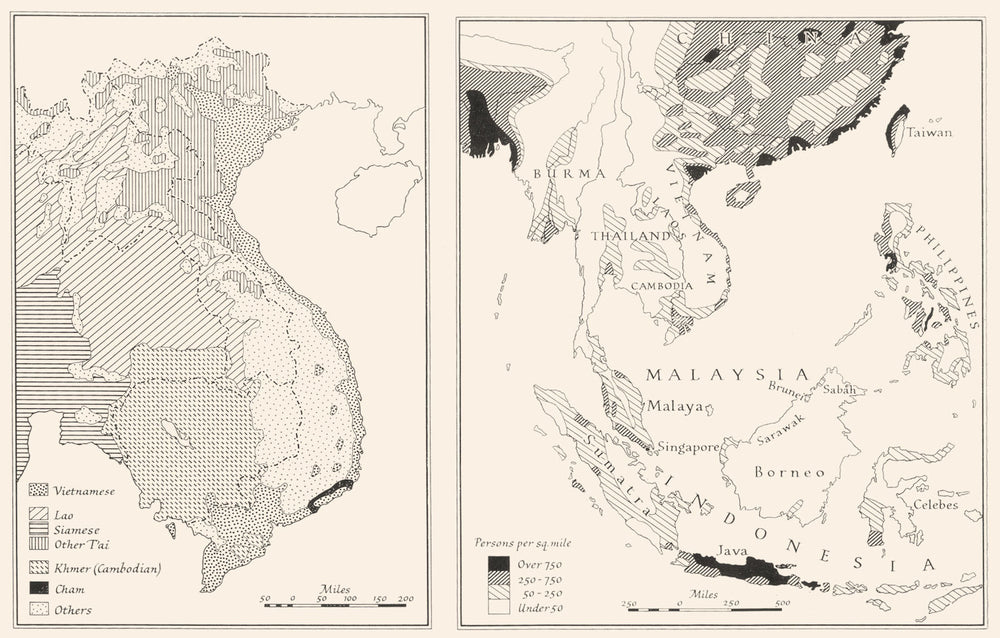 ASIA. Indochina. Linguistic; South-east Asia. population density. RGS map 1965