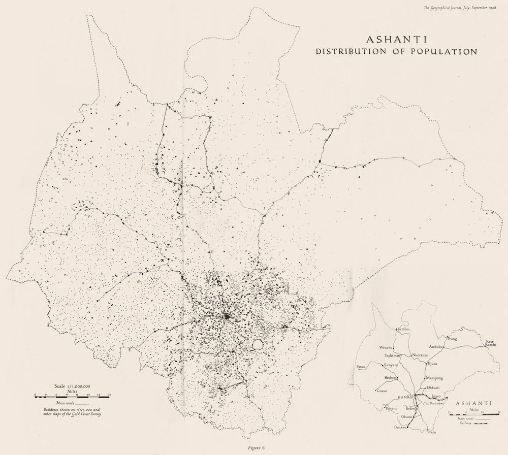 GHANA. Ashanti distribution of population. RGS map 1949 old vintage chart