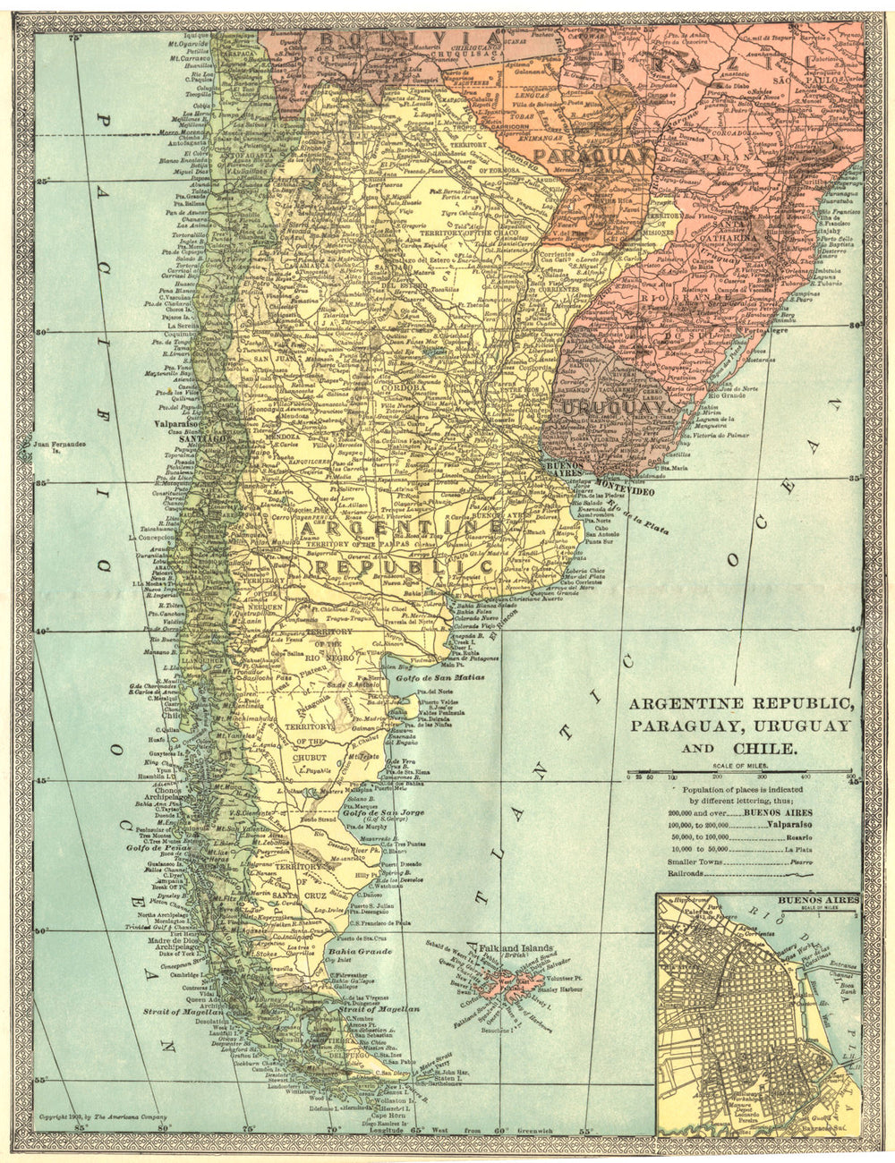 ARGENTINE REPUBLIC. Argentina Paraguay Uruguay Chile. Buenos Aires 1907 map
