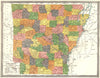 ARKANSAS state map. Counties 1907 old antique vintage plan chart