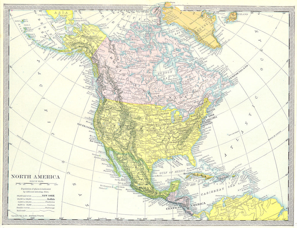 North America Political. United States. Dominion of Canada. Meixco 1907 map