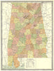 ALABAMA state map. Counties 1907 old antique vintage plan chart